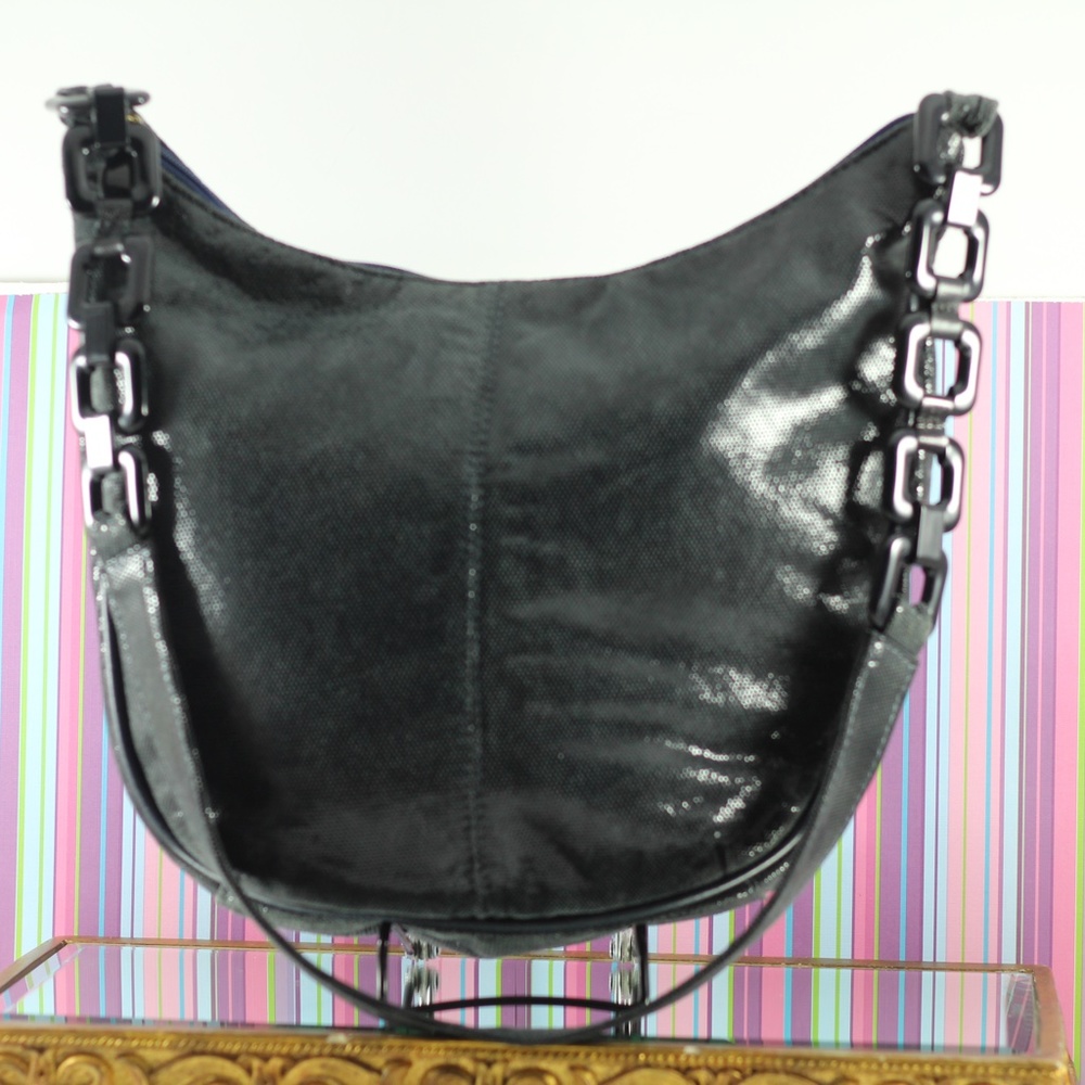 Vintage Leather Purse Dark Navy Lucite and Leather Strap